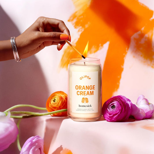 Homesick – Olipop Orange Cream Scented Candle – Premium 13.75 oz Soy Wax Candle in Glass Jar with Cotton Wick, 60–80 Hour Burn, Nostalgic Citrus Vanilla Scent, Wedding & Engagement Gifts for Couples