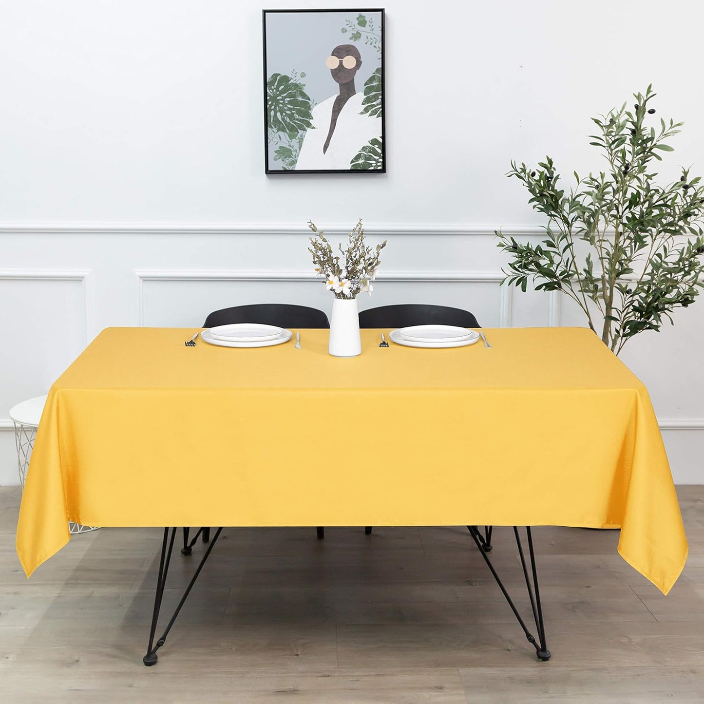 sancua Rectangle Tablecloth - 60 x 102 Inch - Stain and Wrinkle Resistant Washable Polyester Table Cloth, Decorative Fabric Table Cover for Dining Tables, Buffet Parties and Camping, Yellow