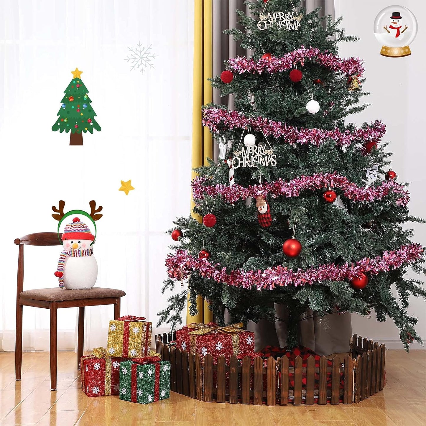 Sosation 100 ft Christmas Tinsel Garland Christmas Tree Twist Garland Bulk Glitter Metallic Streamer Indoor Outdoor Hanging Xmas Decorations(Light Pink)