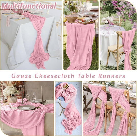 2Pack Pink Table Runner 10FT Cheesecloth Table Runner 35x120Inch Long Boho Cheese Cloth Table Runners Rustic Gauze Table Runners for for Party Wedding Bridal Shower Baby Shower Decorations