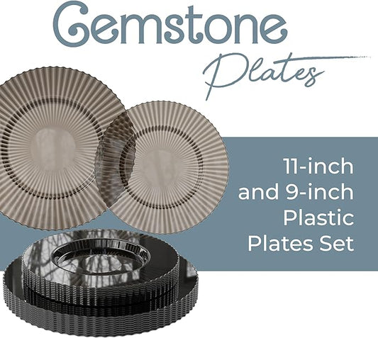 Exquisite 80 Piece Plastic Disposable Plates Set For 40 Guests I 40 X 9 Inch & 40 X 11 Inch Disposable Plastic Plates | Color: Brown | Great for Weddings Parties And Formal Occasions