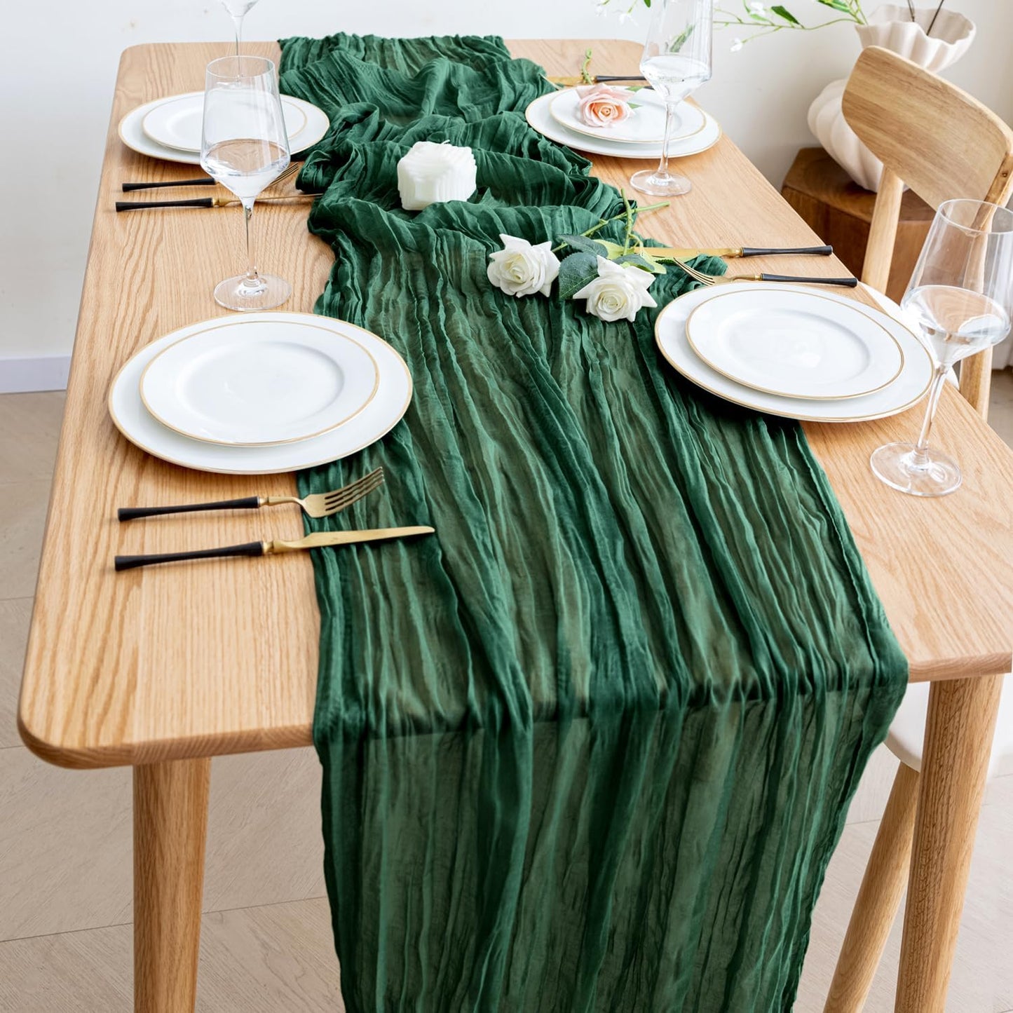 Wokceer Cheesecloth Table Runner 6Pack 10FT Emerald Green Christmas Gauze Cheese Cloth Table Runner for Party Long Rustic Sheer Table Runners for Baby Bridal Shower Wedding Easter Table Decor