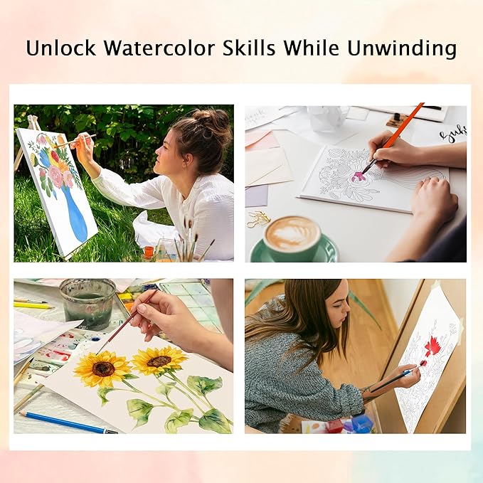 Kalysky 8.5 * 11" Watercolor Workbook,3 Watercolor Coloring Books for Adults,Water Color Book kit for Adults Beginner,160GSM Cold Press Textured Thick Paper