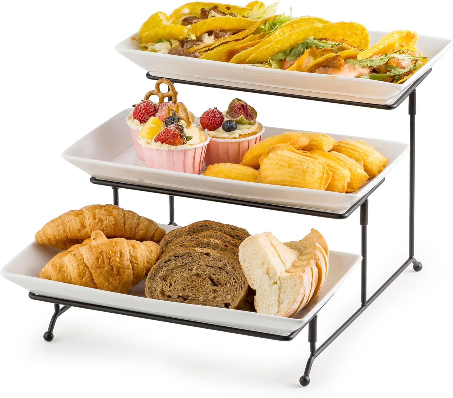 Gomakren 3 Tier Serving Trays Stand Porcelain Serving Platters 12 Inch White Serving Plates Dinner Platters for Appetizer Snack Fruit Cup Cake Tray Display Christmas Serving Dishes for Entertaining