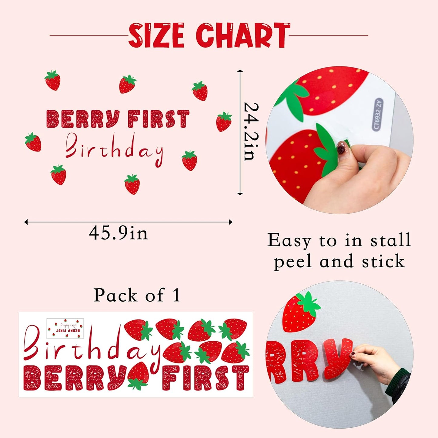 Berry First Birthday Decal - Strawberry Berry Theme Baby 1st Birthday Party Decorations Supplies Wall Sticker,Berry First Birthday Sign Balloon Arch Background Wall Decoration Sticker