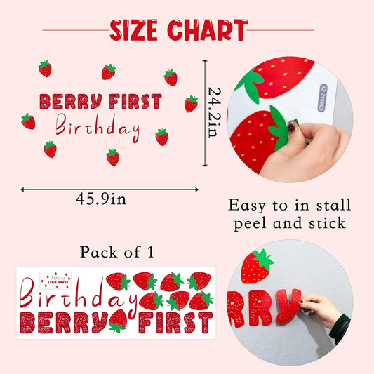 Berry First Birthday Decal - Strawberry Berry Theme Baby 1st Birthday Party Decorations Supplies Wall Sticker,Berry First Birthday Sign Balloon Arch Background Wall Decoration Sticker