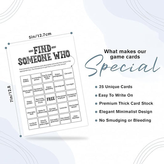 Sahjzk Office Bingo Cards, 25 Unique Randomized 5x7 Sheets, Get to Know You Bingo Game for Adults, Ice Breaker Office Party Games, Team Building Games for Work, High Replay Value - B005