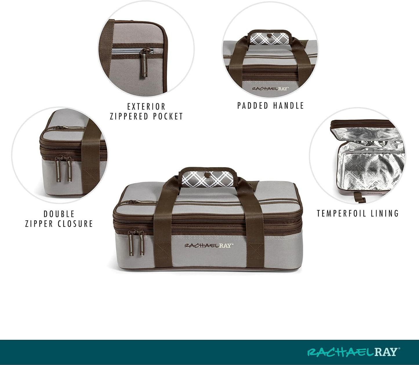 Rachael Ray Expandable Insulated Casserole Carrier for Hot or Cold Food, Thermal Lasagna Lugger Tote for Potluck, Parties, Picnic, and Cookouts, Fits 9" x 13" Baking Dish