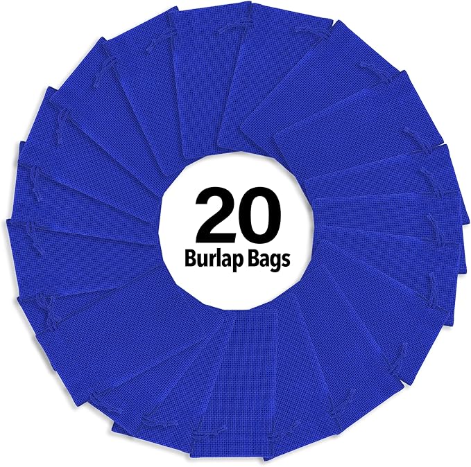 Mandala Crafts 8X10 Inch Royal Blue Burlap Drawstring Gift Bags for Favors - 20 Large Linen Sacks Gift Pouches for Candy, Coffee, Jewelry, Wedding, and Party Supplies