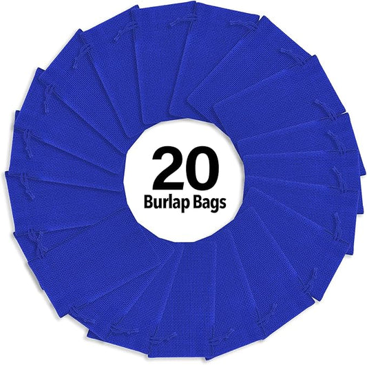 Mandala Crafts 9X12 Inch Royal Blue Burlap Drawstring Gift Bags for Favors - 20 Large Linen Sacks Gift Pouches for Candy, Coffee, Jewelry, Wedding, and Party Supplies