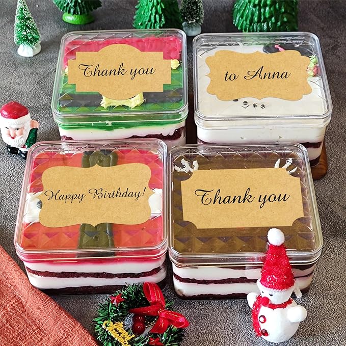 Yeachlaing Kraft Labels Stickers, 250 PCS 3" x 2" Fancy Shape Stickers Labels for Storage Box or Food Jars Holiday Present Stickers Christmas Gift Tags Stickers