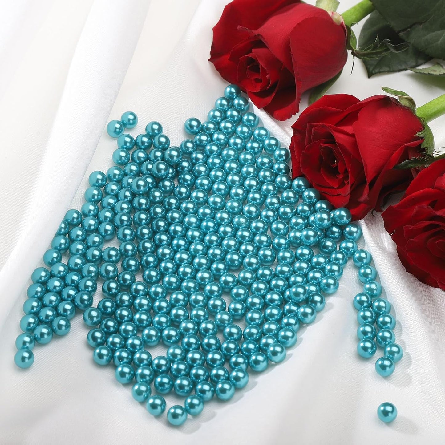 980pcs Undrilled Holeless ABS Faux Pearl Beads for Vase fillers, No Hole Round Pearls for Cosmetic Boxes, DIY Parts, Table Scatter, Wedding, Birthday Party Home Decorating (Cyan Blue, 8mm)