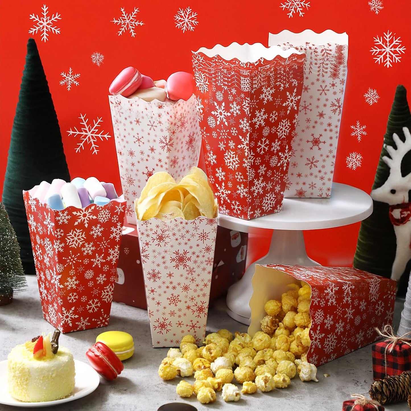 Tenceur 48 Pcs Christmas Snowflake Boxes Red Gingerbread Snowflake Boxes Christmas Paper Snow House Buckets Snack Containers Holiday Case for Xmas Party Gingerbread House Party Favors Supplies