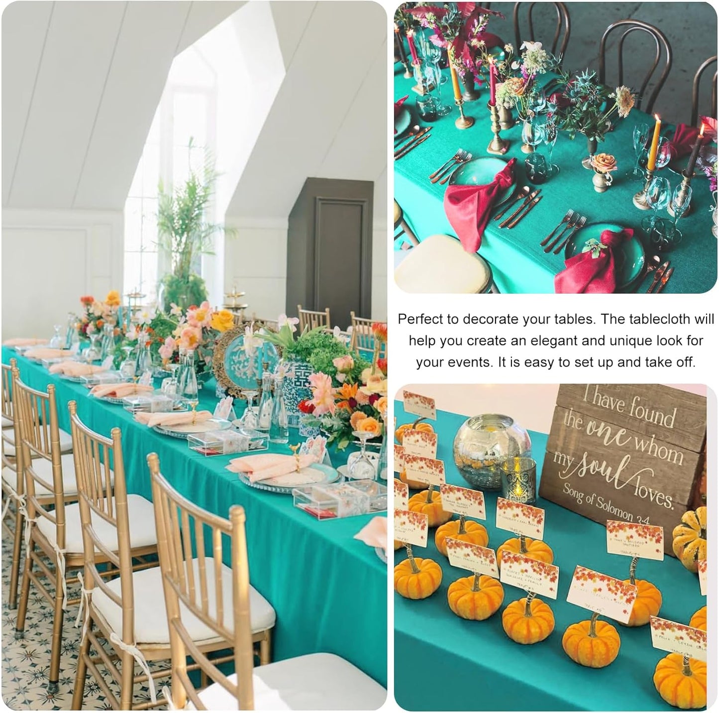4 Pack Rectangle Tablecloth for 6 Foot Tables Washable Polyester Table Cover for Wedding Dining Table Parties Banquet（60x102 Turquoise）