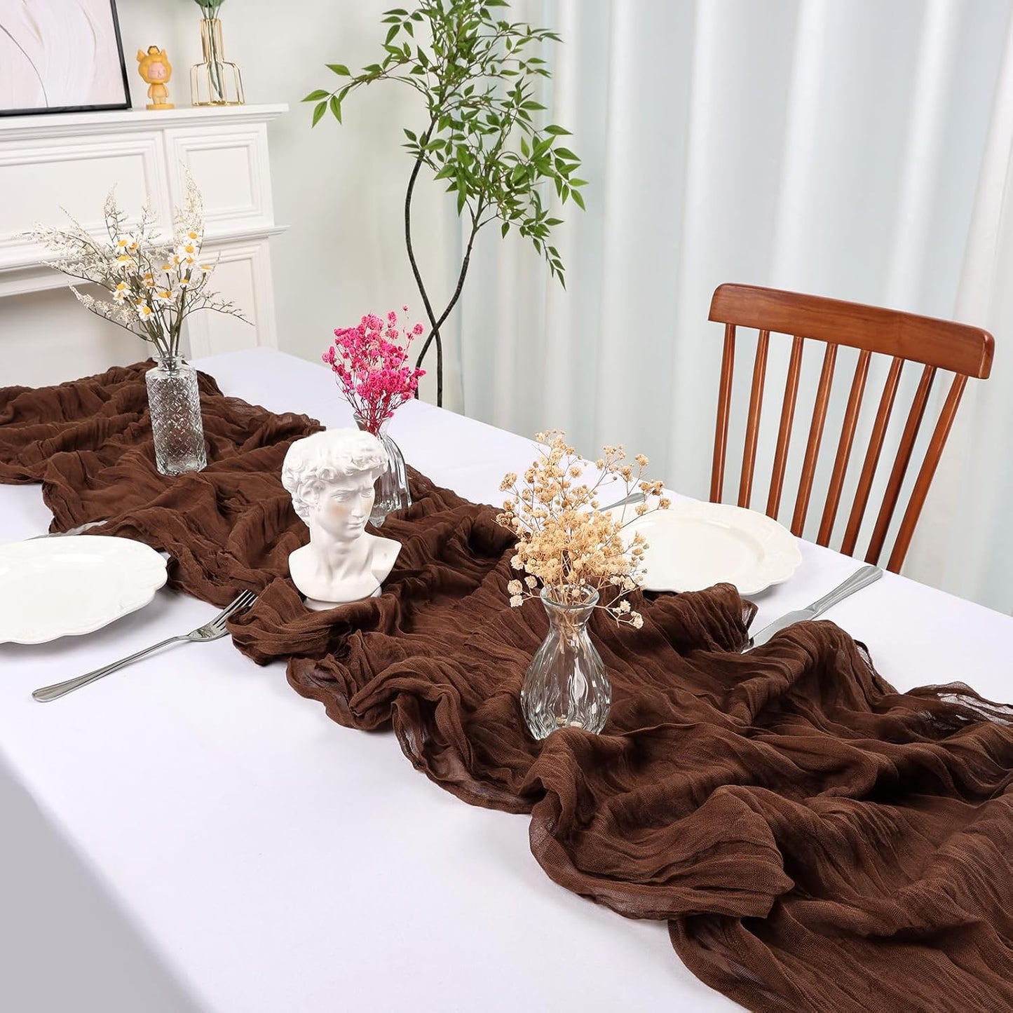 12 Pack 10FT Brown Cheesecloth Table Runner Fall Table Runner 35x120 Inch Gauze Rustic Boho Cheese Cloth for Thanksgiving Wedding Decor Birthday Party Bridal Baby Shower Table Centerpiece Decoration