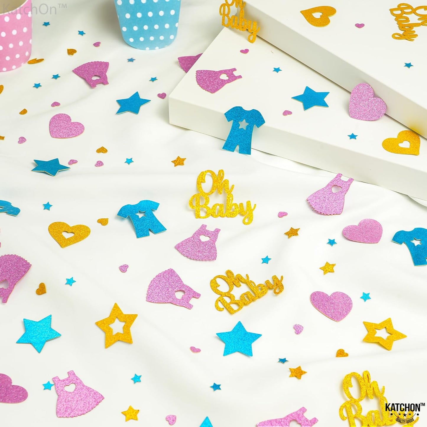 KatchOn, Pink, Blue and Gold Gender Reveal Confetti - Pack of 240 | Boy Or Girl Table Confetti | Gender Reveal Decorations | Oh Baby Decorations for Boy Or Girl