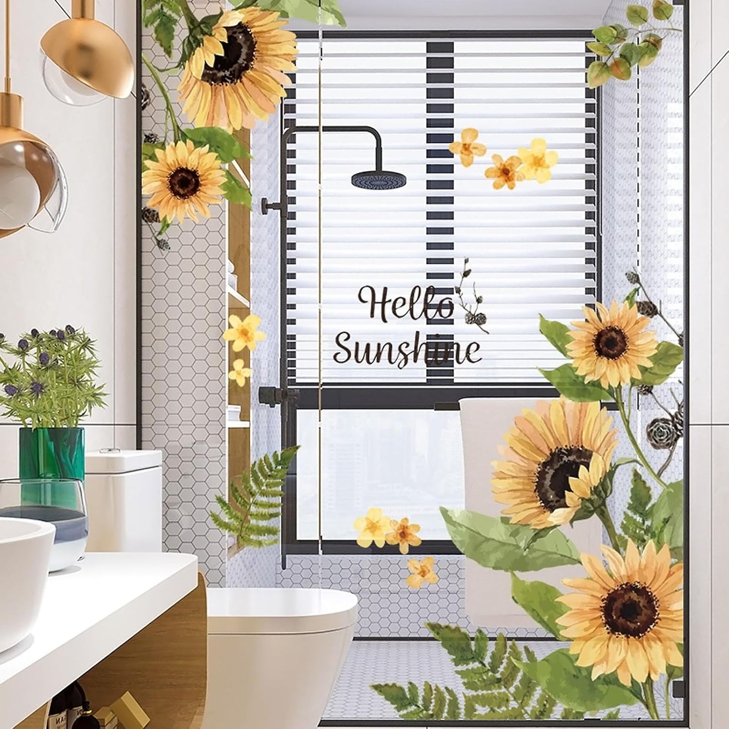 2 Set Sunflower Wall Decals Peel and Stick Decor for Living Room, Bedroom, Bathroom, Kitchen - Yellow Flower Vinyl Murals and Stickers