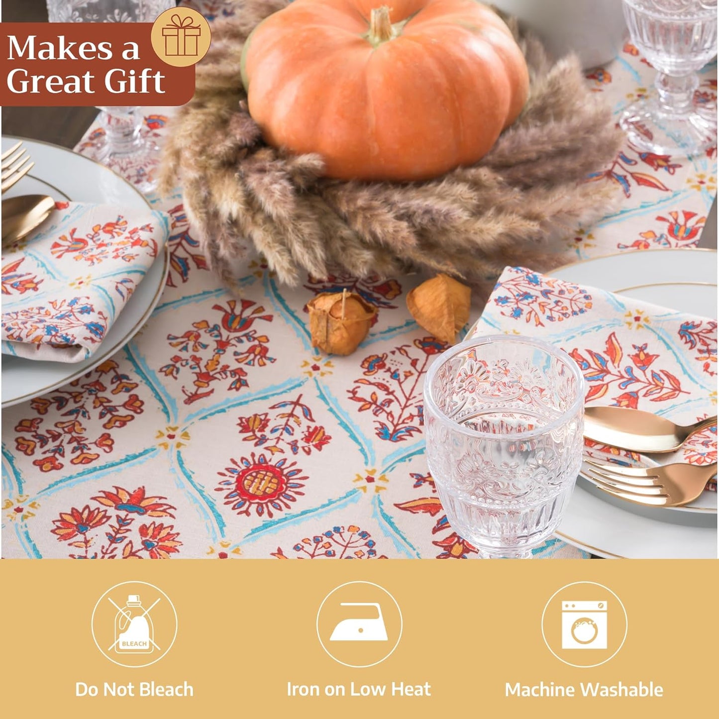 Maison d' Hermine Table Runner 100% Cotton Single Layer Table Runners 108 inches Long for Thanksgiving Christmas Decorations Home Kitchen Dining Party Wedding (Romane, 14.5" x 108")