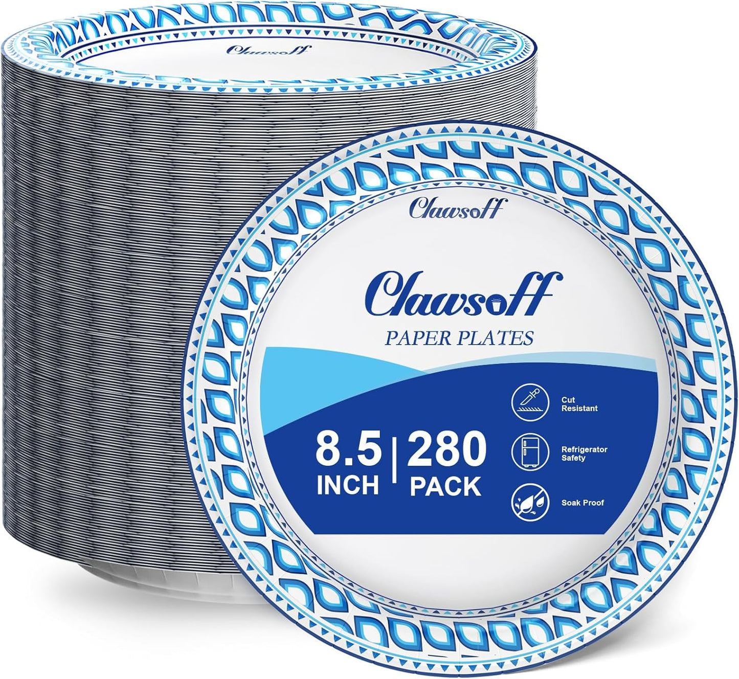 8.5 Inch Paper Plates Bulk 280 Count, Cut Proof Heavy Duty Paper Plates, Soak Proof Dessert Plate, Disposable Dinner Plate for Party, Birthday and Picnic