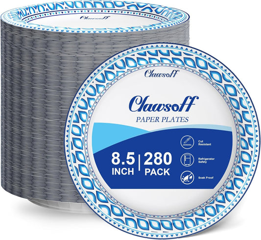 8.5 Inch Paper Plates Bulk 280 Count, Cut Proof Heavy Duty Paper Plates, Soak Proof Dessert Plate, Disposable Dinner Plate for Party, Birthday and Picnic