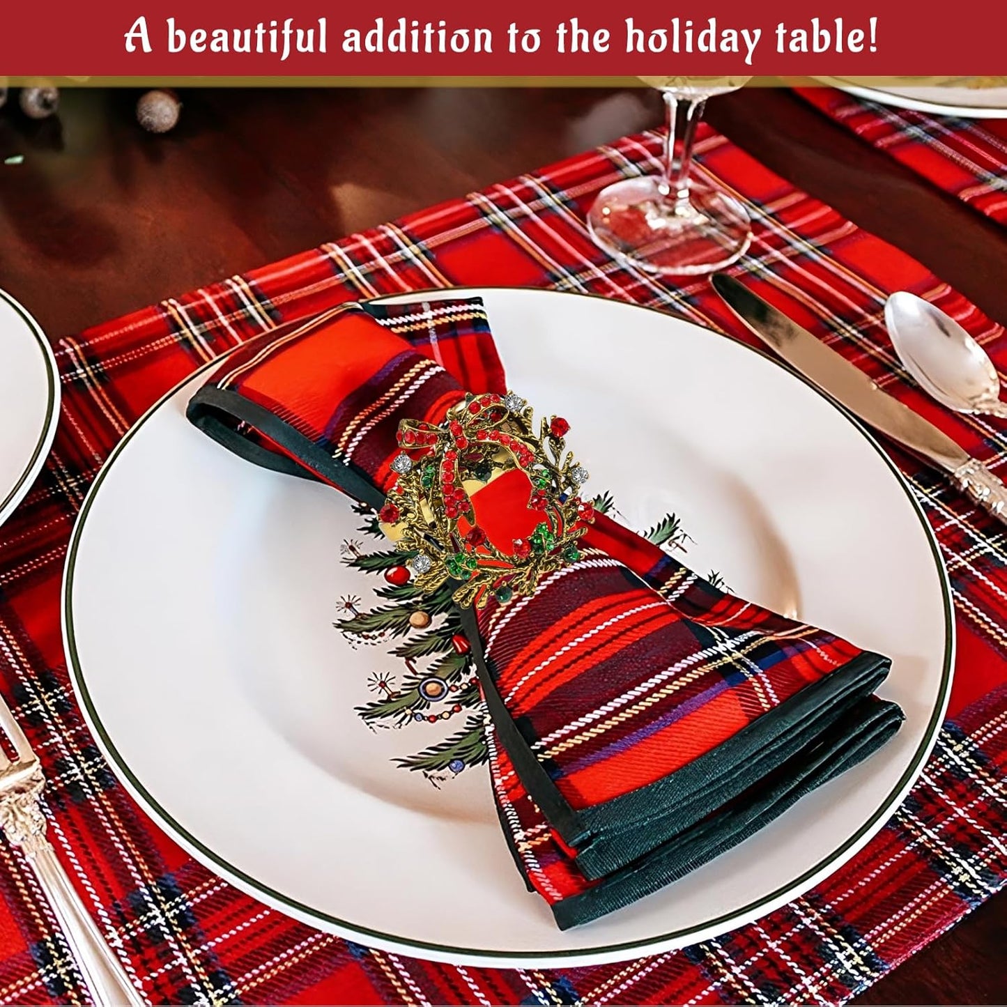 Legigo Set of 24 Christmas Wreath Napkin Rings Set- Metal Xmas Napkin Ring Holders for Cloth Napkins, Christmas Holiday Party Dinner Table Decoration