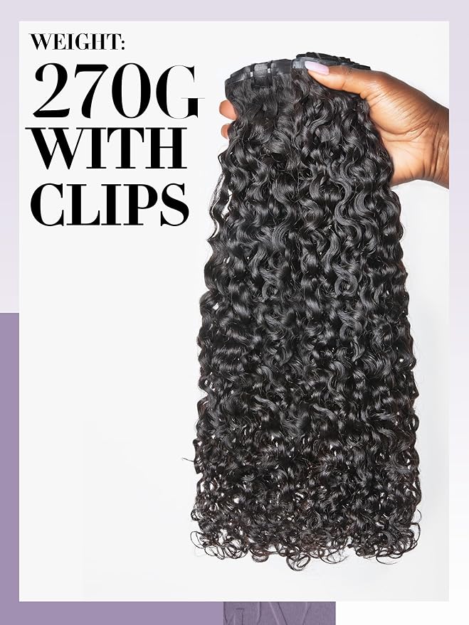 LUVME Burmese Curly Clip in Hair Extensions Real Human Hair Messy Curly Clip Ins Fullness with 2 Pack for Women Brazilian Remy Human Hair Natural Black 135g 18Inch