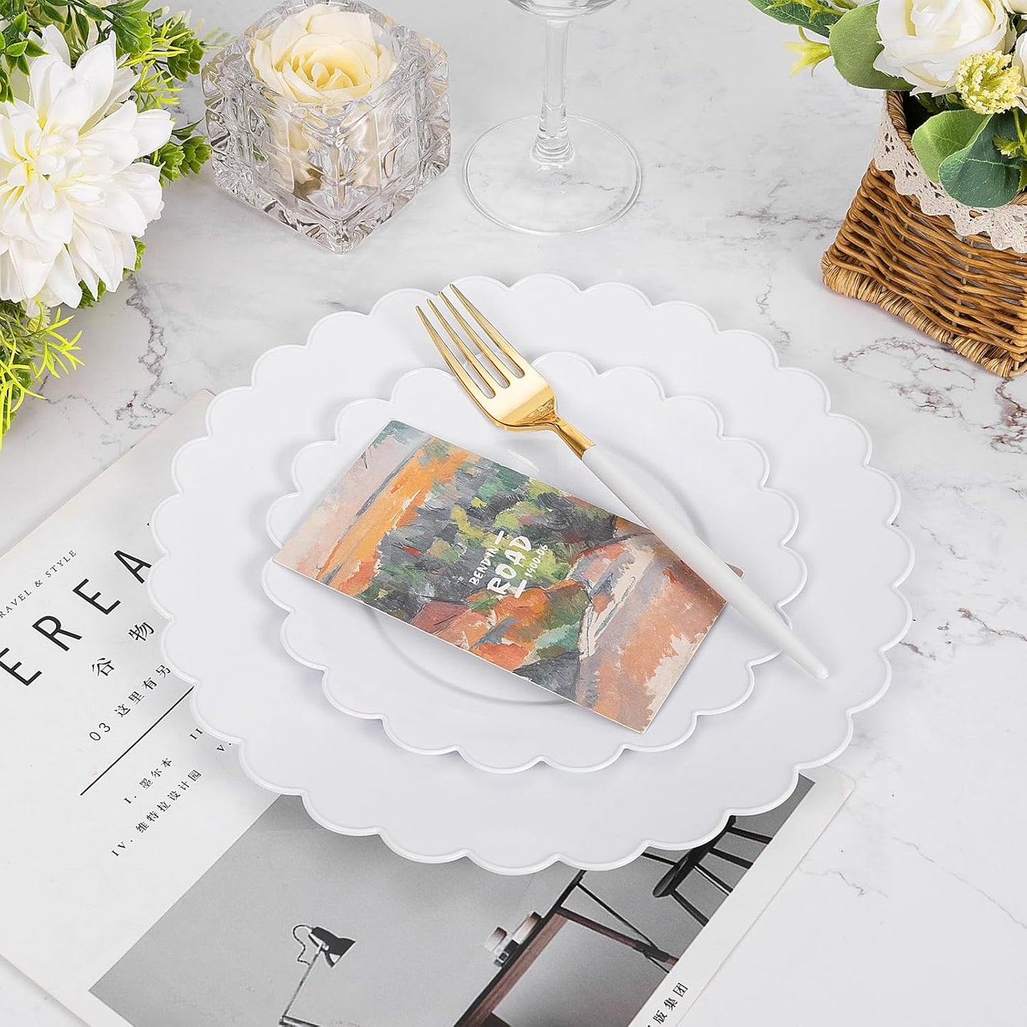 supernal 100pcs White Plastic Plates Disposable For Birthday And Wedding,Plastic Plates For Party Includes 50pcs Dinner and Dessert Plate.Scalloped Plastic Plate,Graduation Decorations 2025 Deals