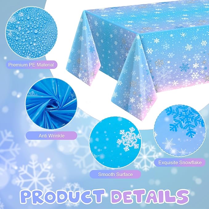 Buryeah 6 Pcs Winter Snowflake Disposable Tablecloth Decorations, Blue and Purple Wonderland Plastic Table Cover 54 x 108 Inch Christmas Dining Tablecloth for Winter Holiday Theme Party Supplies