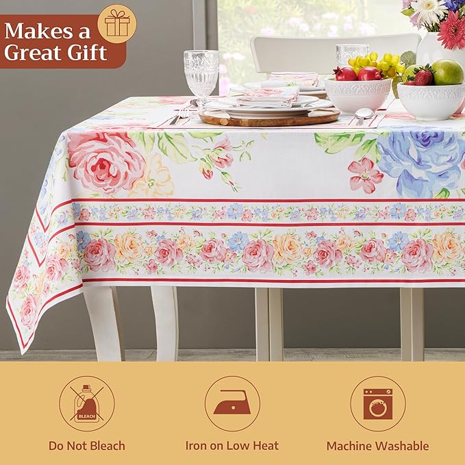Maison d' Hermine Table Cloth Rectangle Table 100% Cotton 60 x 90 Inches Tablecloth Reusable Decorative for Dining Room Farmhouse Home Valentines Day Decorations Spring Summer - Vintage Floral