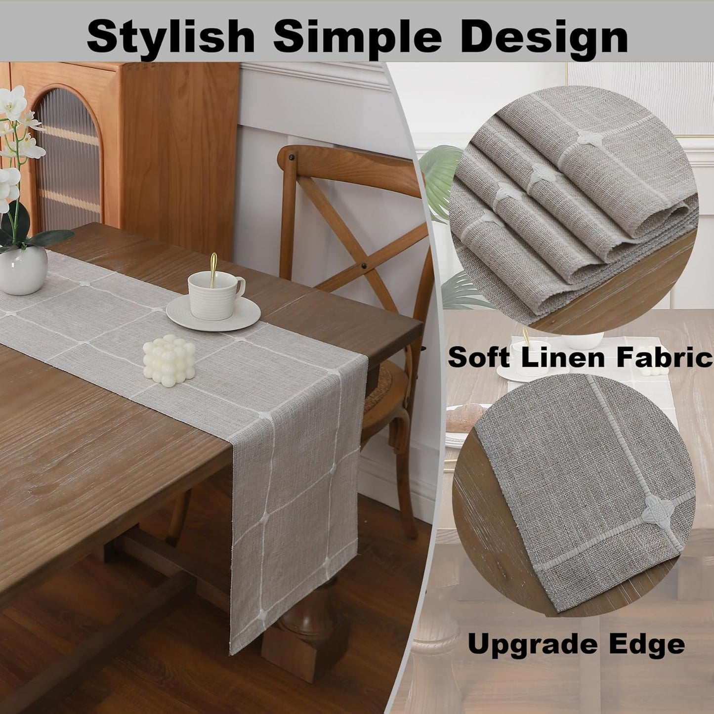 Gernaice Boho Table Runner, Modern Plaid Cotton Linen Farmhouse Table Runners for Holiday Wedding Dining Living Room Bedroom Home Decor, 108" L X 13" W Brown