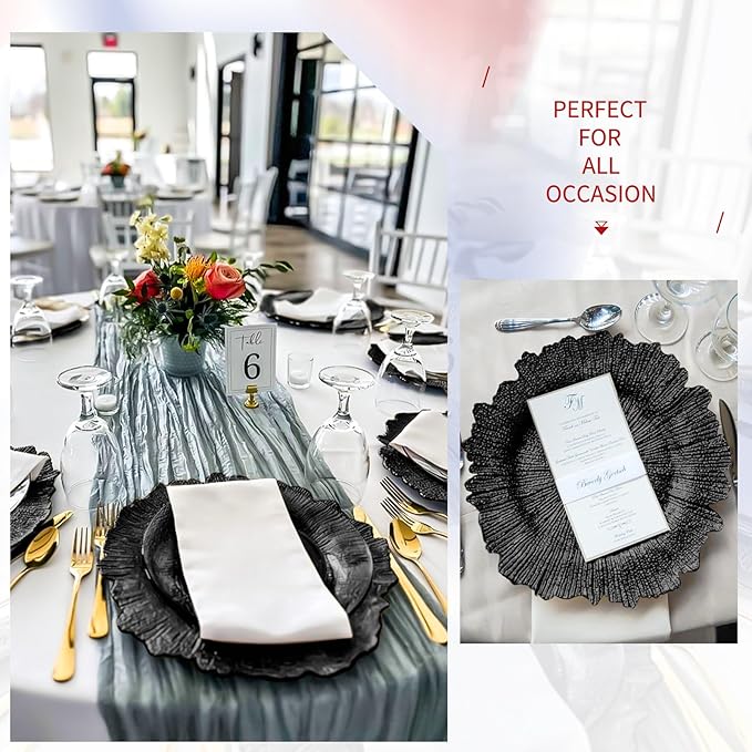 100 Pcs Black Charger Plates Bulk, 13" Reef Plate Chargers for Dinner, Plastic Floral Decorative Plates for Table Setting, Round Table Chargers for Wedding, Christmas, Party, Event, Decoration
