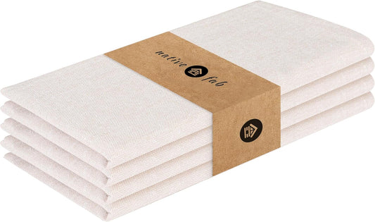 Native Fab Solid Cloth Napkin Set of 4, 100% Chambray Cotton, Washable, Reusable Dinner Cloth Napkin 17x17 inches, Table Decor Napkins for Dinner, Events, Beige