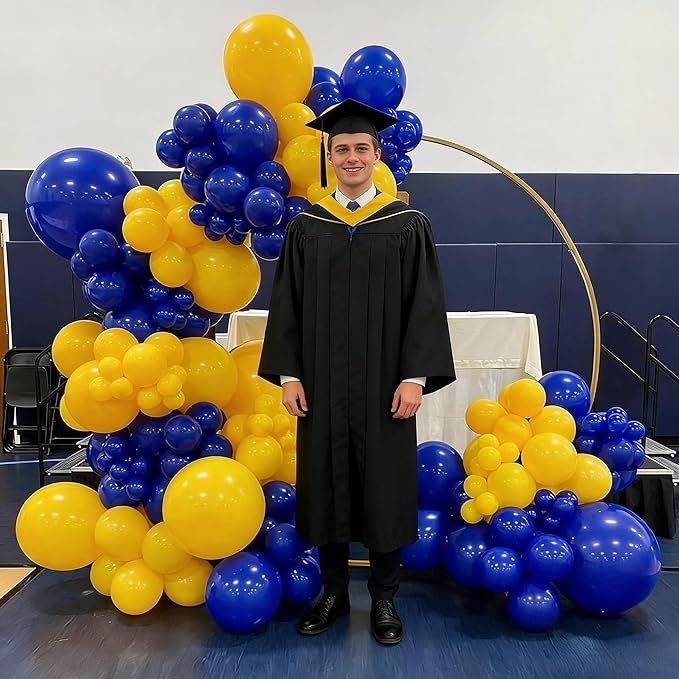 Blue and Yellow Balloons, 12 Inch Chrome Royal Blue and Yellow Confetti Latex Balloons for Graduation Celebrations Prom Baby Shower Birthday Party Decorations