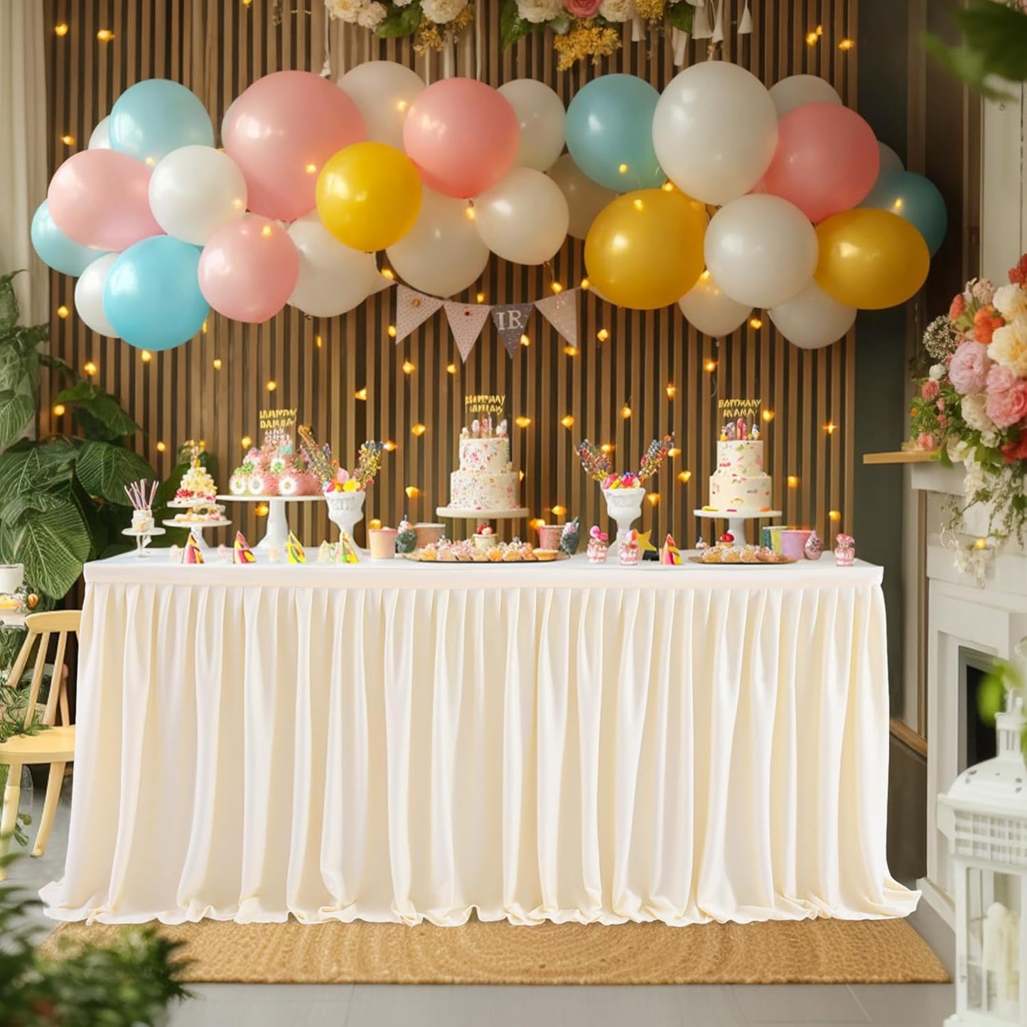 Ivory Table Skirts for Rectangle Tables 6ft Polyester Pleated Table Desk Skirts Ruffle Tablecloth Skirt for Wedding Birthday Party Baby Shower Bridal Shower