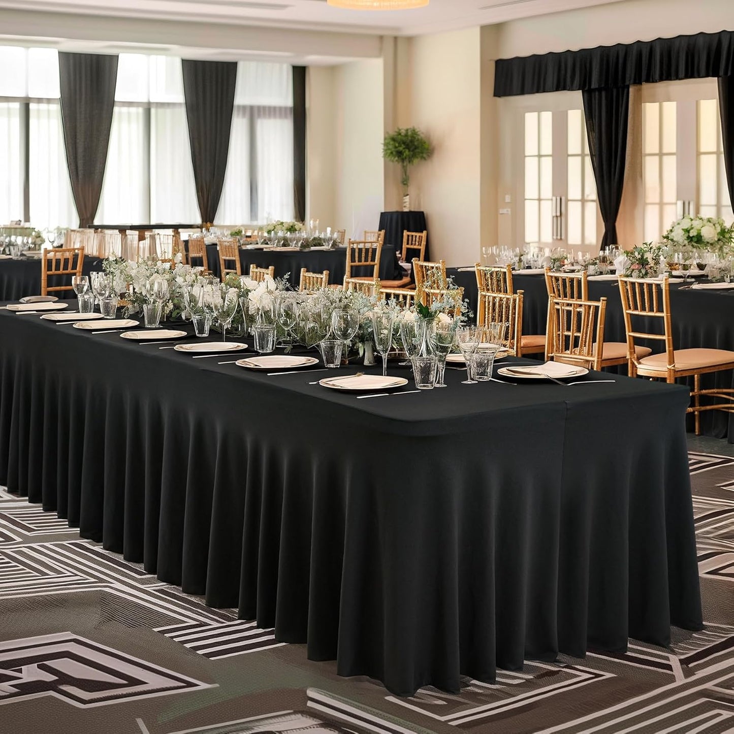 PARTISKY Black Spandex Tablecloth for 4ft Rectangle Tables, Stretchable Table Cover Skirt for Folding Tables Weddings Parties Banquets Events Trade Shows and Dessert Table