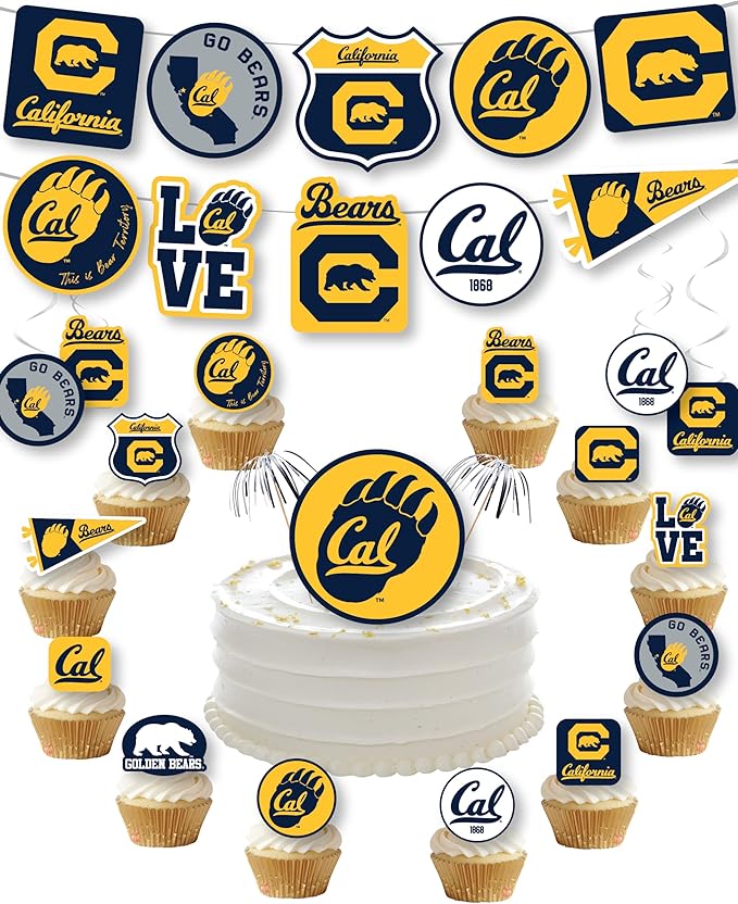 Cal Party Supplies for Football, Birthday Gift, UC Berekeley Graduation Party Banner and Cake Toppers (42 Pieces) (California Berkeley Golden Bears)