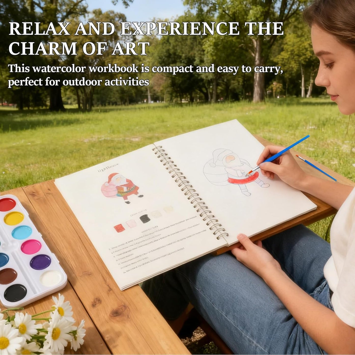 Hugsgarden Watercolor Workbook,Beginner Friendly Watercolor Workbooks, Water Coloring Book Step-by-Step Painting Practice Book with 12 Color Watercolors Paint Set for Adults