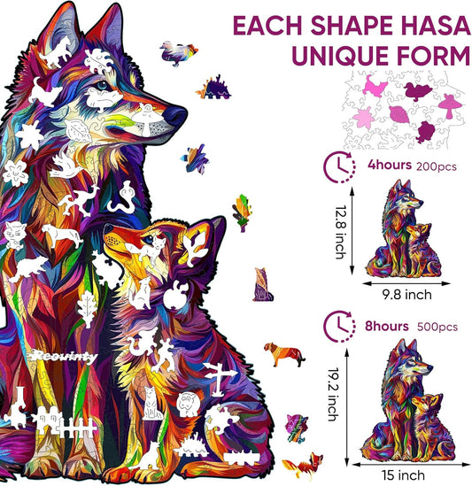 Reouinty Wolf Puzzles for Adult 500 Piece, Family Wooden Puzzle for Adult, Challenging Puzzle, Luxurious Shaped Wooden Puzzles for Adults, Family Game 15 x 19.2in