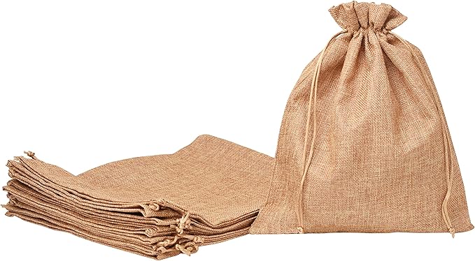Mandala Crafts 8X10 Inch Plain Burlap Drawstring Gift Bags for Favors - 20 Large Linen Sacks Gift Pouches for Candy, Coffee, Jewelry, Wedding, and Party Supplies