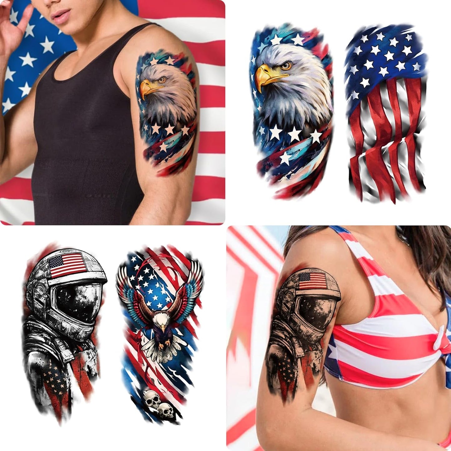 77 Sheets Independence Day Temporary Tattoos, USA Flag Patriotic Waterproof Fake Tattoos, Red White and Blue Party Supplies Tattoo for 4th of July Memorial Day, Veterans Day Tattoos