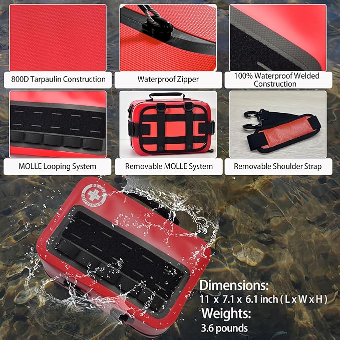 Waterproof First Aid Kits -348 Piece Comprehensive Trauma Kit, Emergency Medical Kit for Marine, Outdoor, Camping, Hurricanes, Boating and Car -With Labeled Compartments for Easy Access