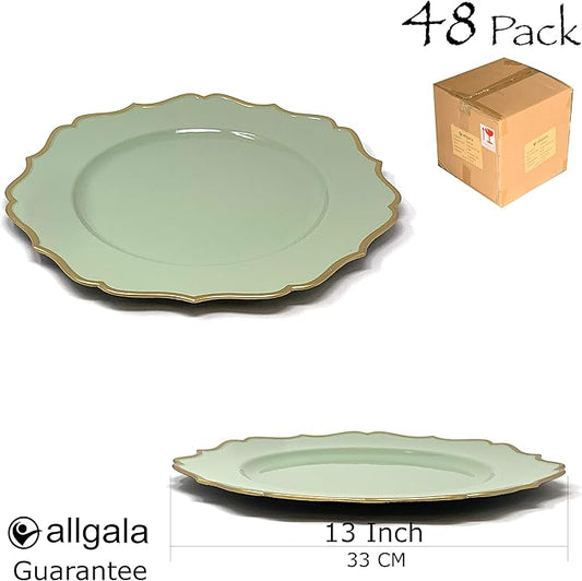 allgala 13-Inch 48-Pack Case Lot Heavy Quality Round Charger Plates-Floral Sage-HD80346