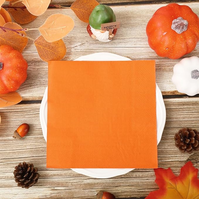 Whaline Fall Thanksgiving Paper Napkin Orange Red Green Dinner Napkin 3 Colors Disposable Luncheon Napkin for Party Supplies Table Decorations, 150 Pcs