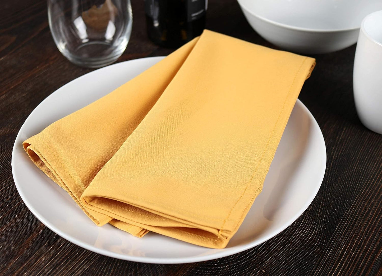 Arkwright Restaurant Cloth Napkins - (Pack of 25) Spun Polyester Dinner Napkin with Hemmed Edges - Ideal for Dinner, Wedding, Party, Banquet, Kitchen, 20 x 20 in, Gold