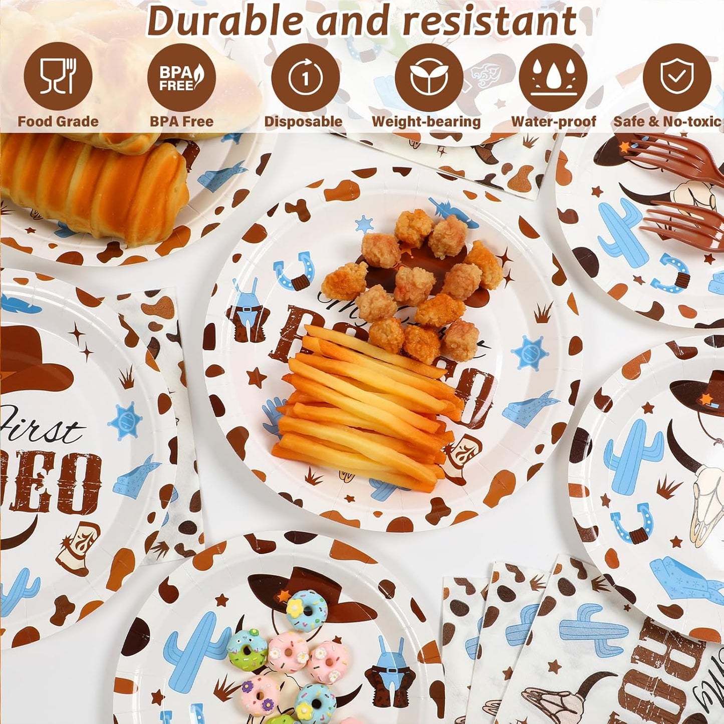 50 Guests My First Rodeo Birthday Party Supplies Decoration 1st Rodeo Party Birthday Plates and Napkins Forks Western Cowboy Tableware My First Rodeo Paper Plates for Boy Baby Shower Party 200PCS
