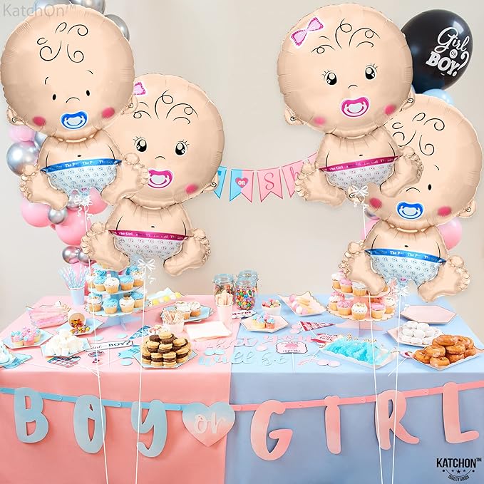 KatchOn, Gender Reveal Balloon - 29 Inch Pack of 4 | Baby Girl Baby Boy Balloons for Twin Gender Reveal Decorations | Boy or Girl Balloon, balloons for baby Shower Decorations | Twin Balloons
