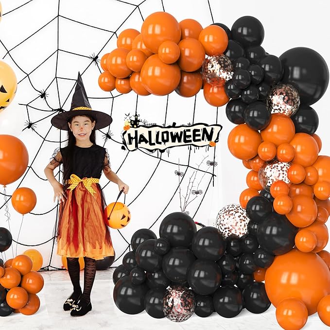 Orange and Black Balloons Arch Kit,130 pcs Black Latex Balloons,Different Sizes Orange Balloons for Halloween Party,Graduation Decorations