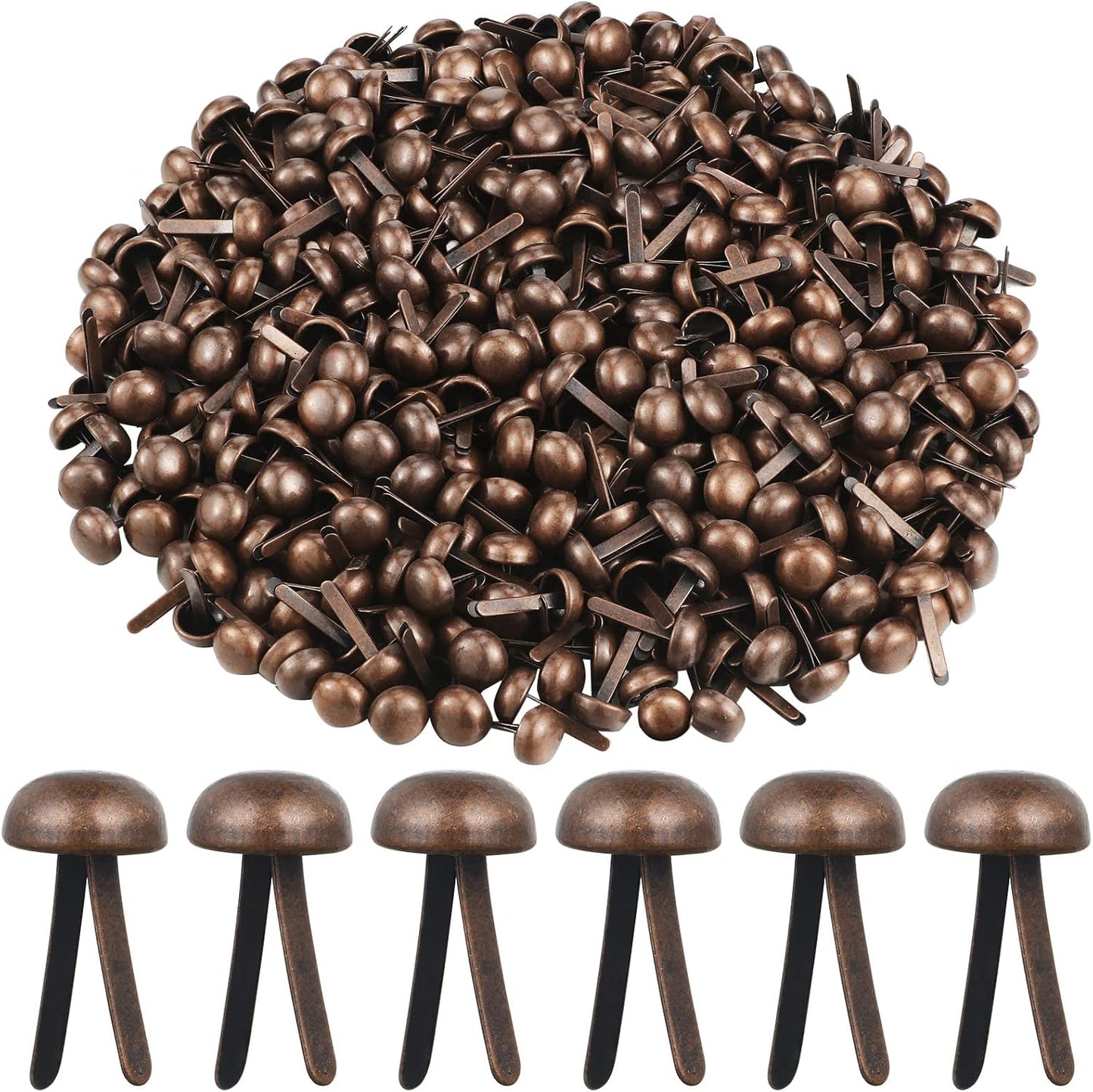 Hotop 500 Pcs Brads for Paper Crafts Metal Round Brass Paper Fasteners for Craft Art Crafting School DIY Supplies(0.3 x 0.6 Inch,Red Bronze)