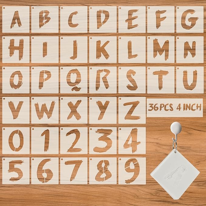 36Pcs Reusable Numbers & Alphabet Stencils - 4 inch, Cursive, for Wood, Wall, Fabric, Rock, Chalkboard, Signage