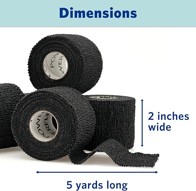 PowerFlex – Self-Adhering Sports Wrap for Injury Prevention & Post-Injury Stability – Medical-Grade, Sweat & Water Resistant First Aid Wrap for Athletes - Black, 2 inch, 6 Rolls